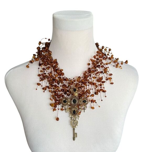 Steampunk-Inspired Funky Beaded and Cross Necklace -adjustable length - Picture 6 of 7